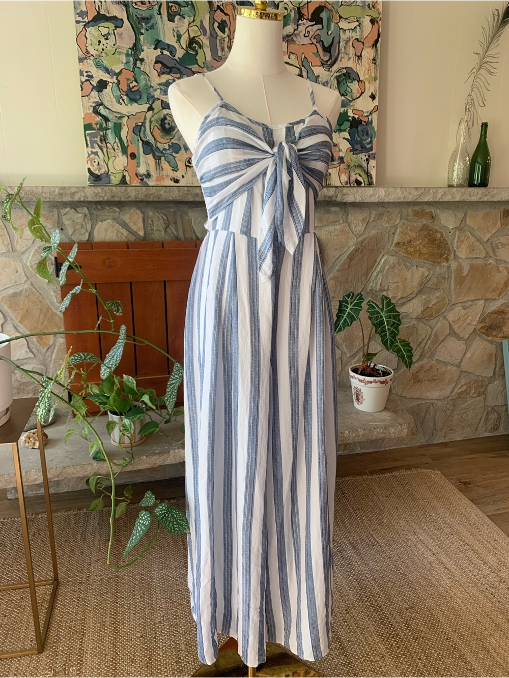 Flying Tomato Striped Tie Front Jumper in Blue & White Size Medium